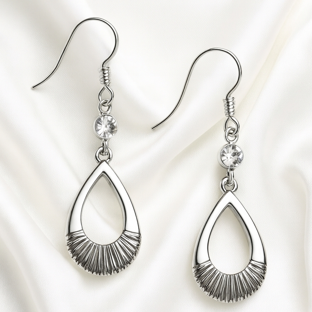 Dainty Silver Crystal Teardrop Earrings - Fishhook Closure CUSP by Neiman Marcus